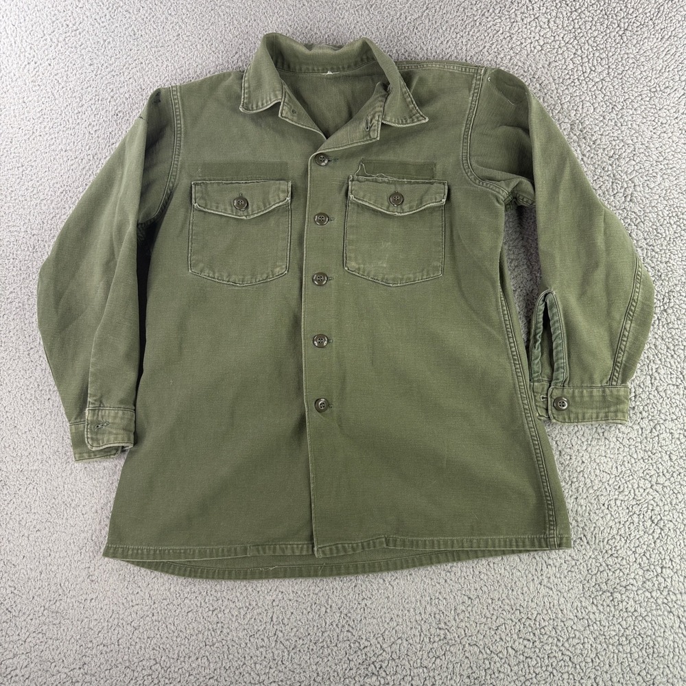 US Military OG-107 Utility Shirt Mens L Olive Green Cotton Sateen 1970 Vietnam